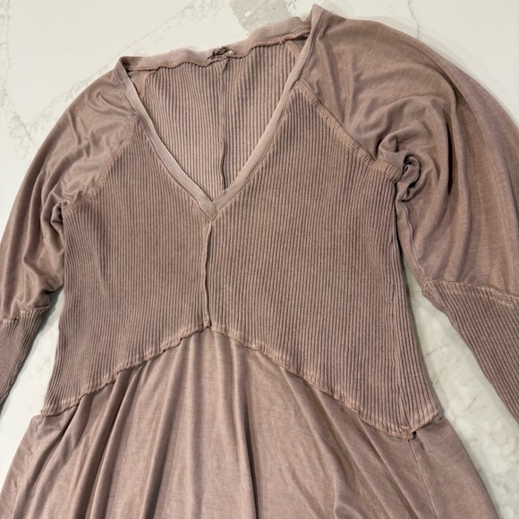 POL Ready For Anything Long Sleeve Babydoll Tunic Top Women’s Small Taupe Ribbed - Picture 8 of 12